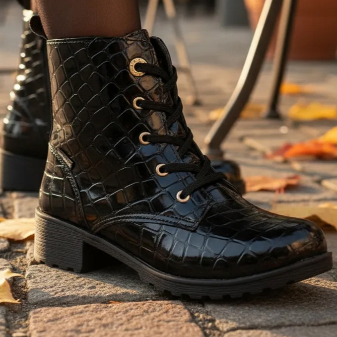 Bota Coturno Infantil Ortopasso Menina Verniz Croco Preto em Oferta na Shopee