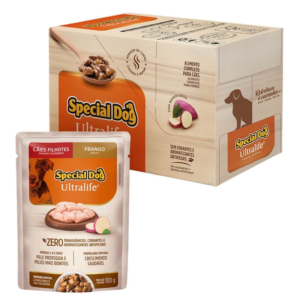 Caixa 12  Sachê Special Dog Ultralife Filhotes Sabor Frango - 100g em Oferta na Shopee