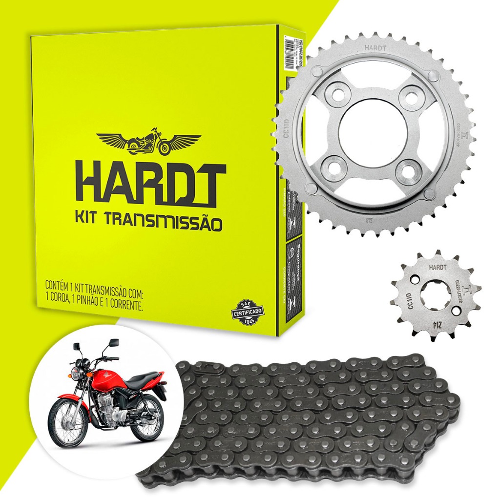 Kit Transmissão Hardt CG 125 Fan 2009 a 2013 43D 14D 116L 428H Aço 1045