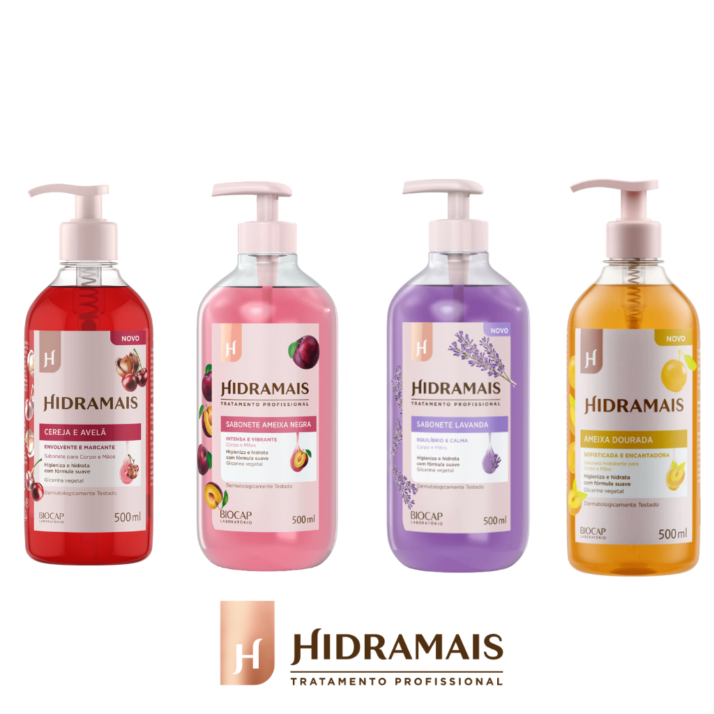 Sabonete Líquido Hidramais 500ml – Cereja e Avelã / Ameixa Negra / Lavanda / Ameixa Dourada – Hidratação e Perfume
