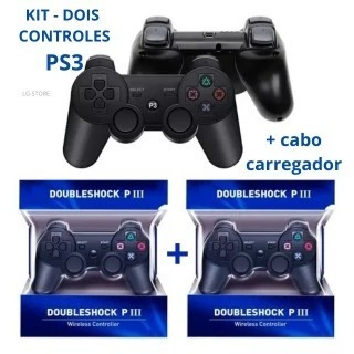 Kit 2 Controle Ps3 Com Cabo Carregador Dual Shock Wirelless Sem Fio bluetooth em Oferta na Shopee