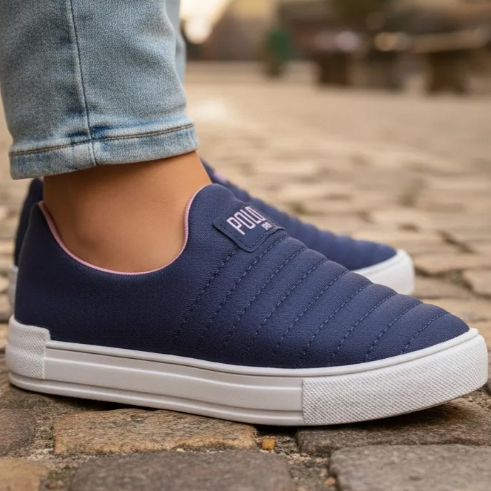 Tênis Infantil Calce Fácil Polo MIx Menina Barato Macio Bonito Slip On Básico Escolar Sola Reta em Oferta na Shopee