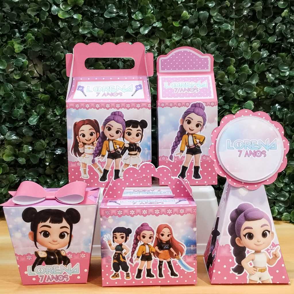 Caixinhas Guerreiras do K-Pop Cute ROSA Personalizadas Lembrancinhas Festa Infantil
