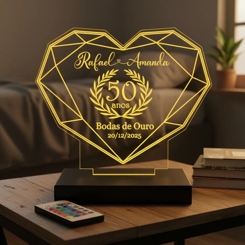 Luminária LED 3D Personalizada Presente Bodas de Ouro Prata em Oferta na Shopee