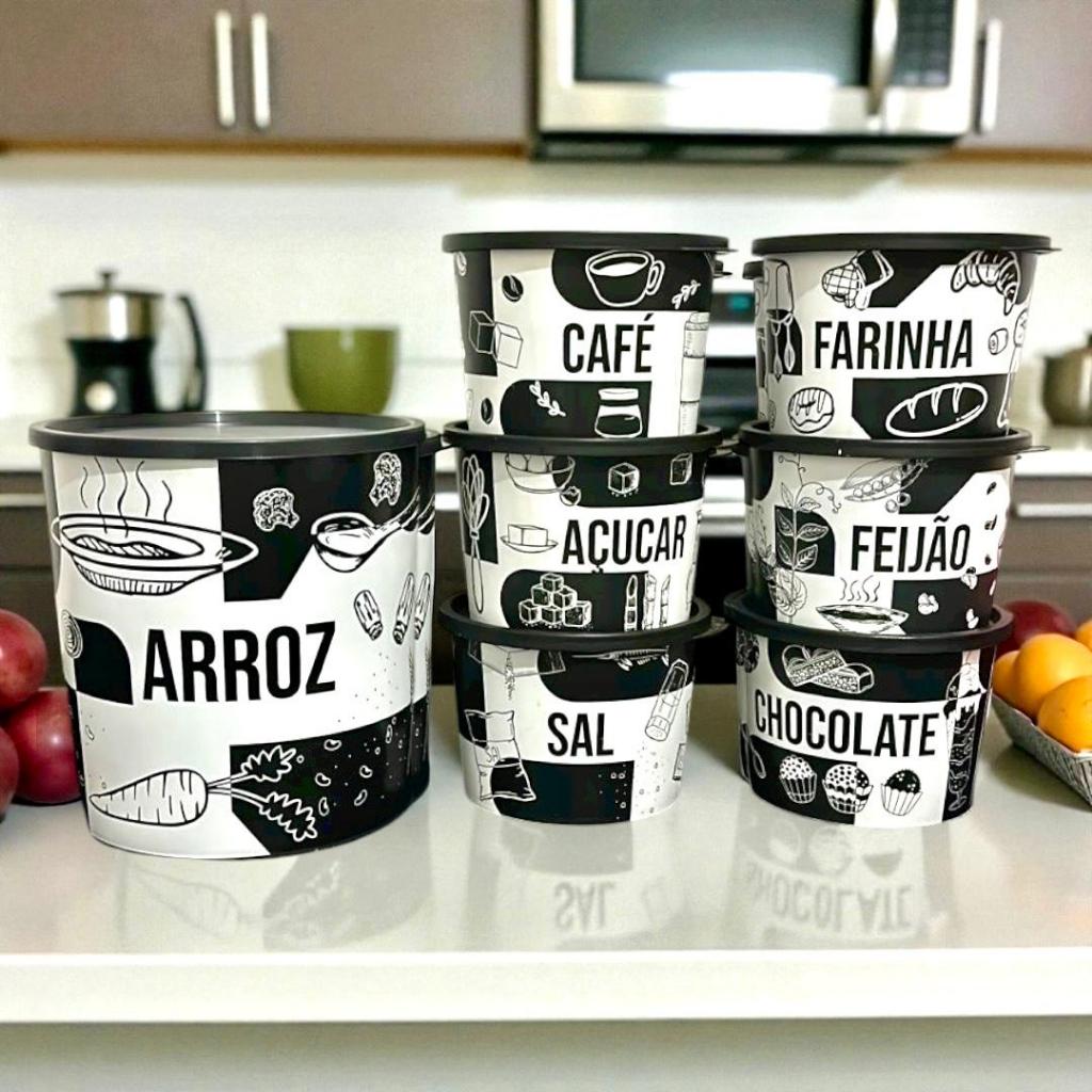 Jogo Porta Mantimento Conjunto 7 Peças Com Tampa (Pote Arroz 4,5kg) + (6 Potes p/ 1kg)