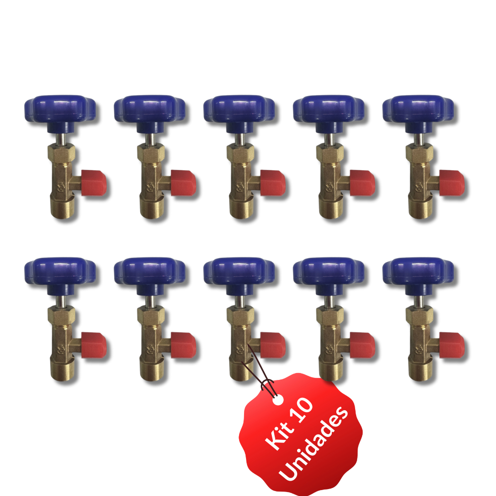 Válvula Perfuradora Acionadora para Lata de Gás Rosca 7/16”-27UNF com Manopla - 10 unidades