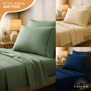 Jogo de Lençol Solteiro Casal Queen King 3 Peças 400 Fios Micropercal Ponto Palito em Oferta na Shopee
