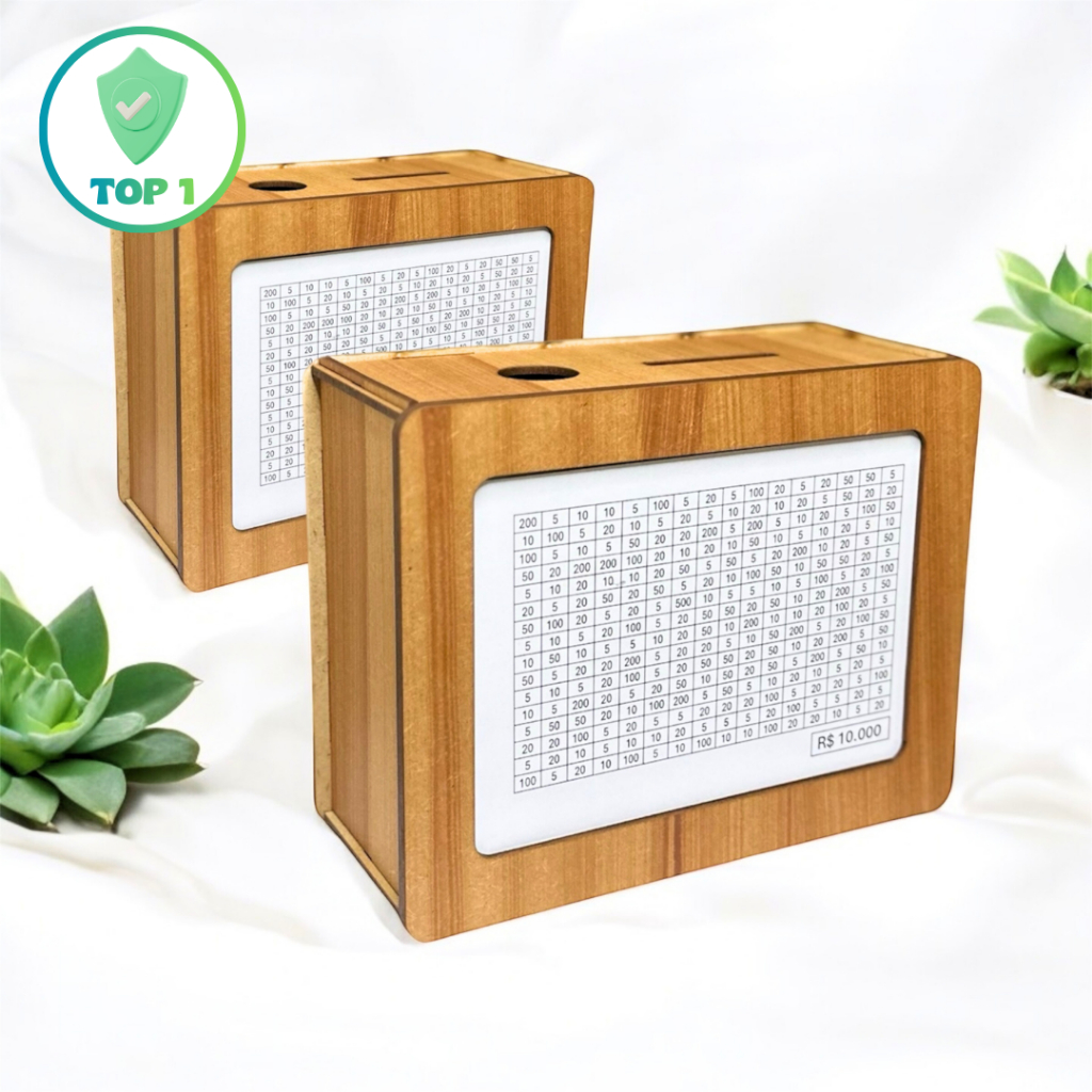 Kit 2 Cofres Woodbox MDF Marrom Desafio Japones 1000 5000 10000 em Oferta na Shopee