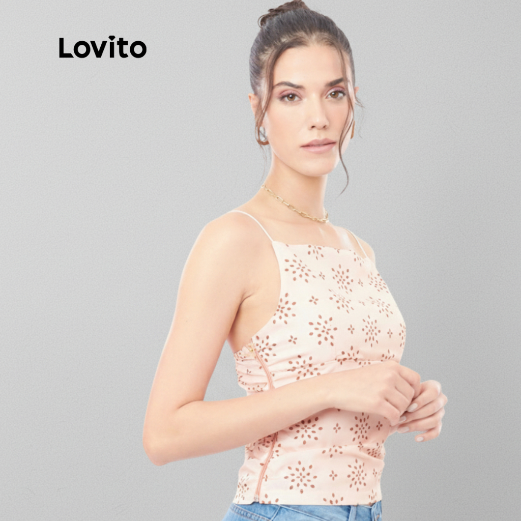 Lovito Regata Flores Casual Alça Fina Textura Ziper LB176BRL205