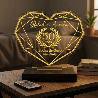 Luminária LED 3D Personalizada Presente Bodas de Ouro Prata em Oferta na Shopee
