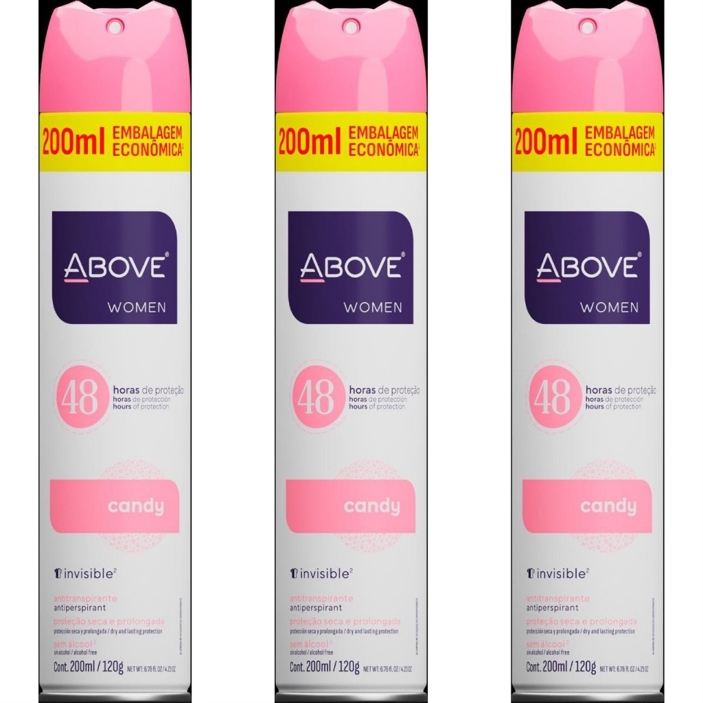Kit 3x Desodorante Aerossol Antitranspirante Above Candy  200ml - Longa Duração e Doce Perfume