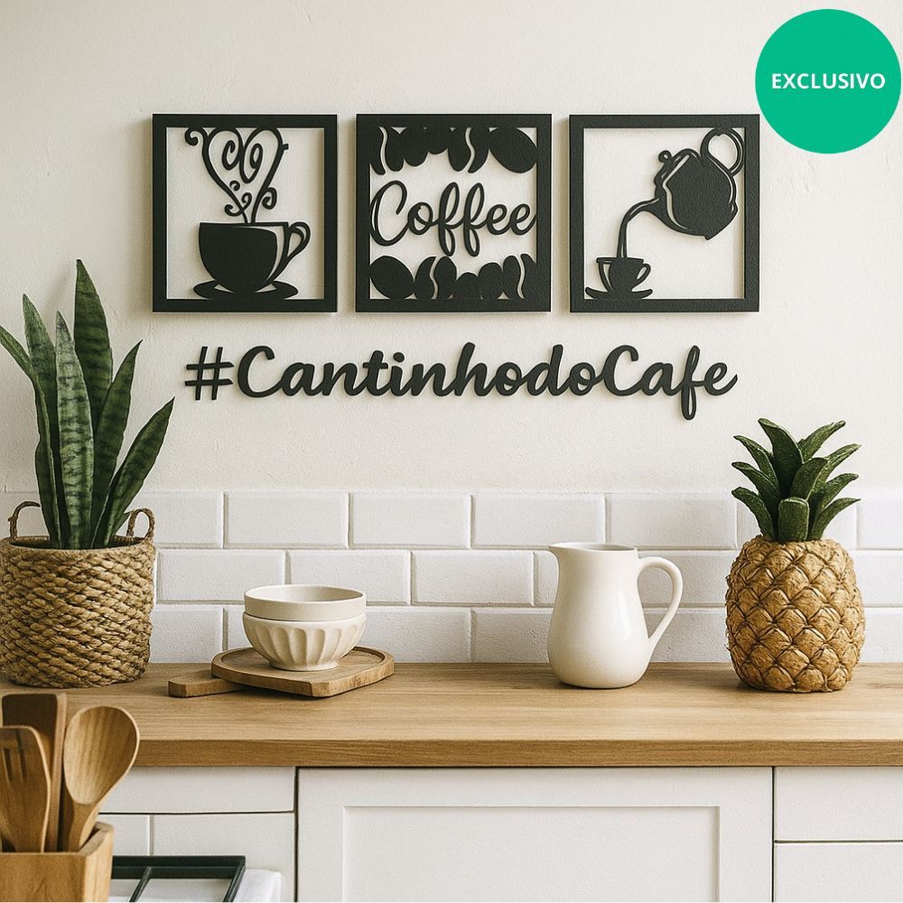 Kit 3 Quadros Cantinho do café cozinha + frase de parede #cantinho do café Minimalista Decorativo cabeceira