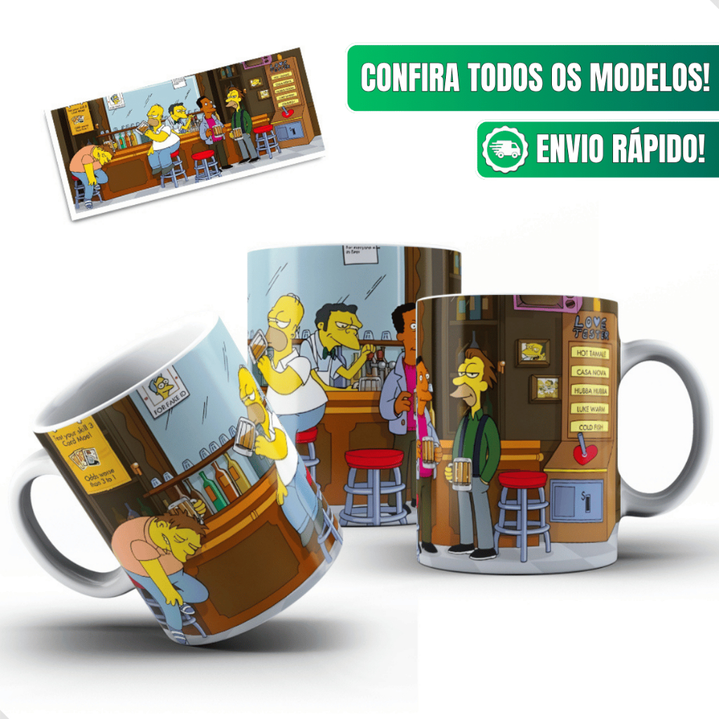 Caneca Simpsons Ceramica Personalizada 325ml Bar Moe Homer Bebida Amigos Presente Desenho Serie