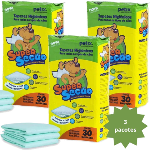 Tapete Higiênico Super Secão 80x60cm C/ 30/60/90 Unidades - Petix