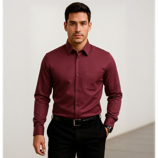Camisa Masculina de Manga Longa com Bolso Tecido Levemente Elástico, Ideal para Trabalho e Lazer