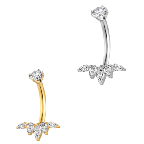 Piercing Umbigo Titânio e Pvd Modelo Cravejado Para Furo Umbigo Estilo Navete 1.6x10