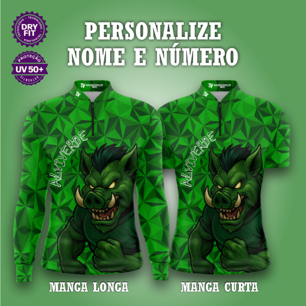 Camisa Futebol Alviverde com Zíper – Unissex UV50+ Premium Personalizada ADULTO-JUVENIL-INFANTIL