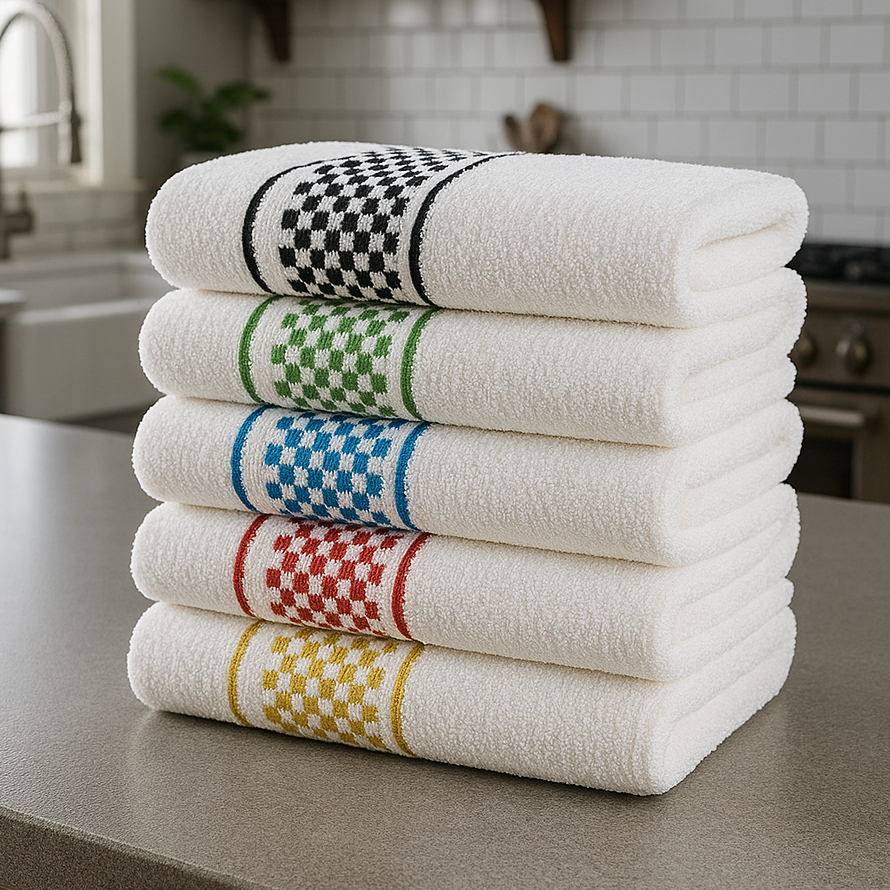 Kit 10 Toalhas de Prato Xadrez Panos de Copa Prato 100% Algodão Felpudo Branco Fofo