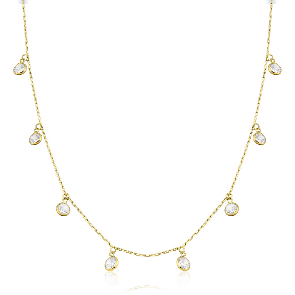 Colar de Ouro 18k Feminino com Pedrinhas Pendentes 45cm