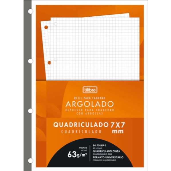 Refil Tiliflex Quadriculado 7x7 para Caderno Argolado Universitário 200 mm X 275 mm 80F Tilibra