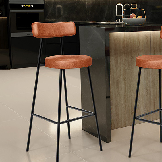 Banqueta Alta Bar Cozinha Sala De Jantar Estrutura Em Aço Milão L02 Couríssimo Camel - Lyam Decor em Oferta na Shopee