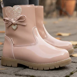 Bota Infantil Menina Verniz Coração Feminina Blogueira Coturno Inverno Fashion Confortavel Conforto