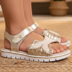 Sandália Infantil Ortopasso Cinderela Menina Feminino Macia Leve Confortável Sereia Glitter