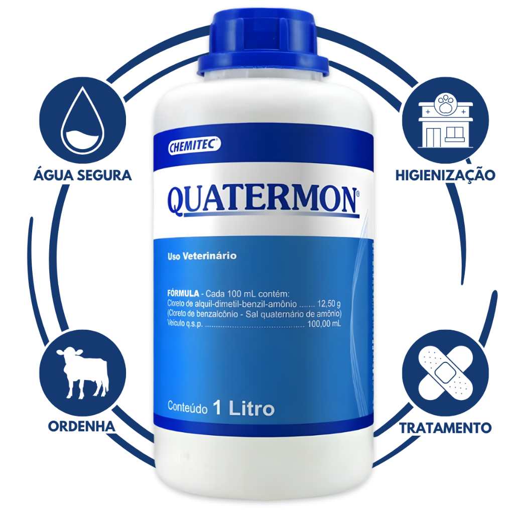 Quatermon 1L Chemitec Higienização Ambientes Pecuários e Vet em Oferta na Shopee