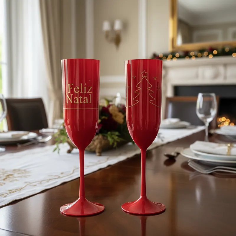 Kit 20 Taças Champagne Acrílicas FELIZ NATAL | Fim de Ano, Natal – Luxo e Resistência