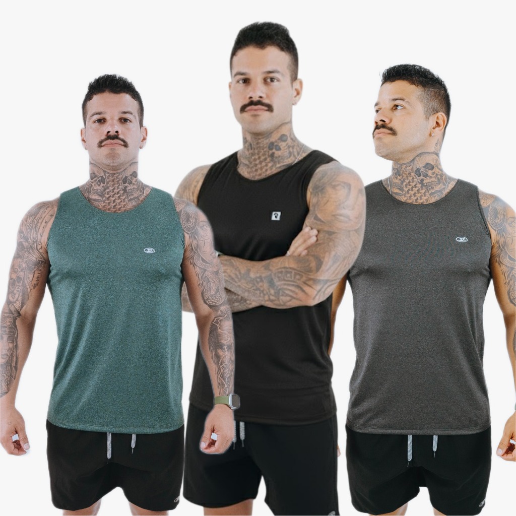 kit com 3 Camisetas Regata Masculina Para Academia Malhar Praia