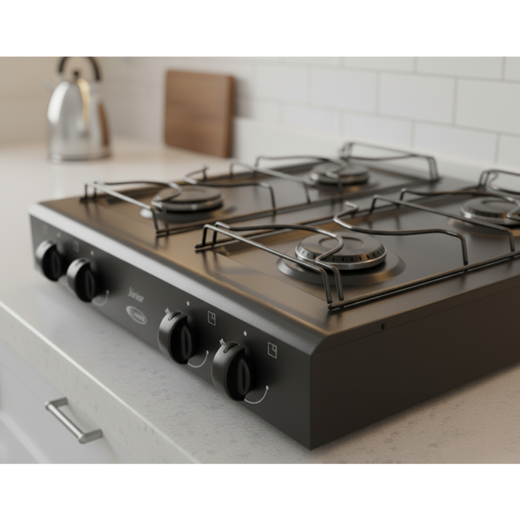 Cooktop Fogão Compacto Clarice 4 Bocas Mesa Preto Fosco Textura Trempes Esmaltadas Gás Versátil