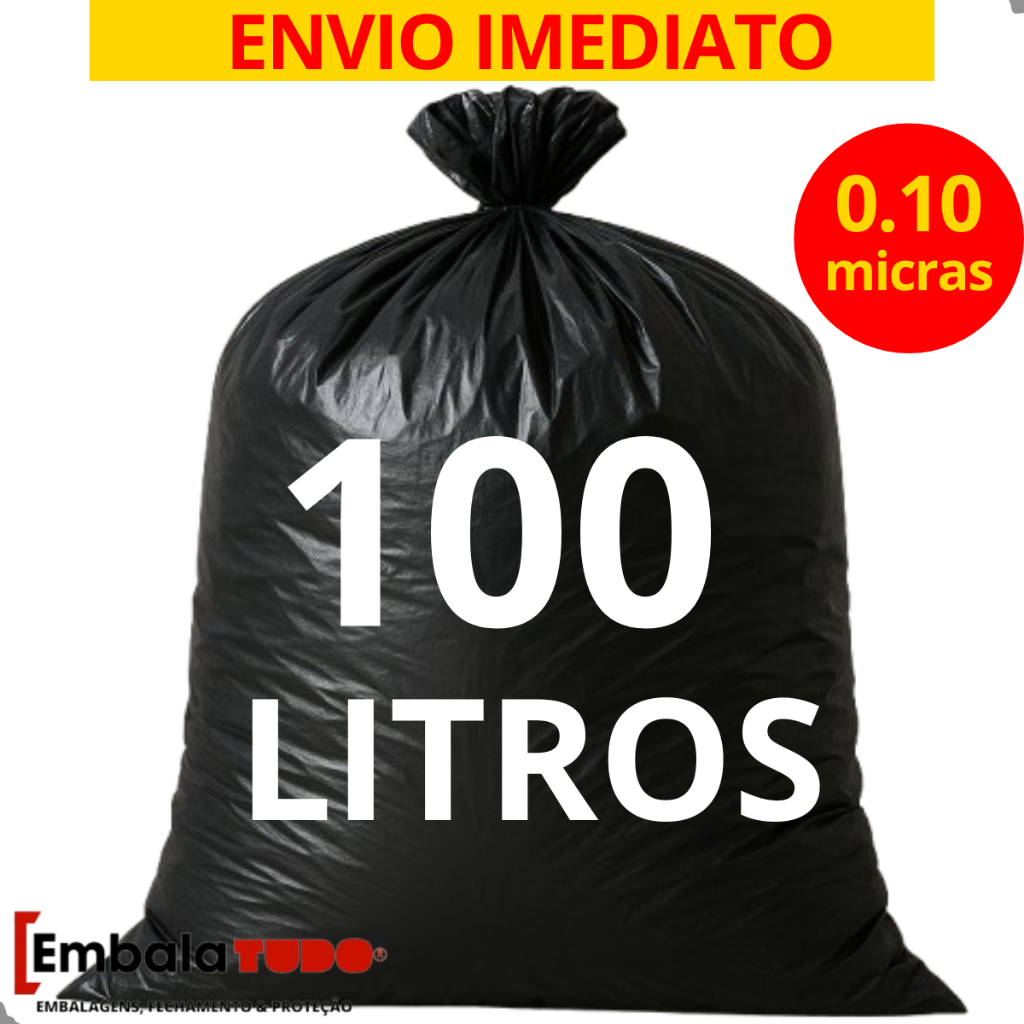 Saco de Lixo 100 Litros Refoçado 0.10 micras Preto com 100 unidades Direto da Fábrica