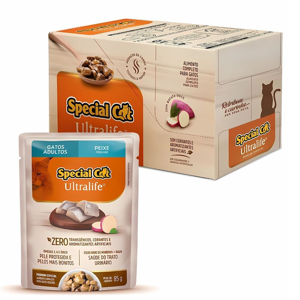 Caixa 12 Special Cat Ultralife Sachê Adultos Sabor Peixe - 85g