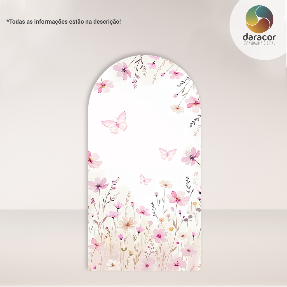 Painel Vertical Jardim de Borboletas Rosa Retangular c/overloque e Romano c/ elástico FACE ÚNICA