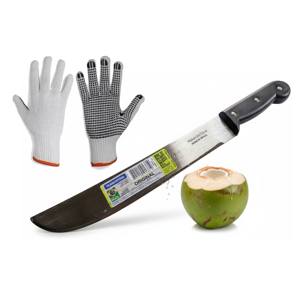 Facao Para Abrir Coco Tramontina 12" Polegadas + Luvas aderente