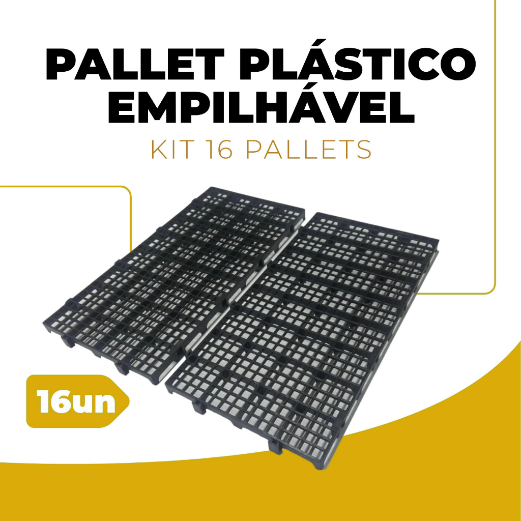 Kit 16 Peças Palete Estrado Piso Plástico Reforçado Preto 2,5x25x50 Cm em Oferta na Shopee