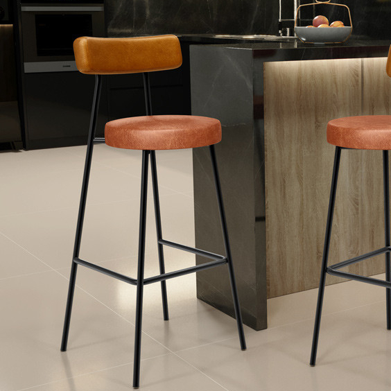 Banqueta Alta Bar Cozinha Sala De Jantar Milão L02 Couríssimo Whisky Camel - Lyam Decor em Oferta na Shopee