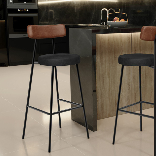 Banqueta Alta Bar Cozinha Sala De Jantar Milão L02 Couríssimo Marrom Preto - Lyam Decor em Oferta na Shopee