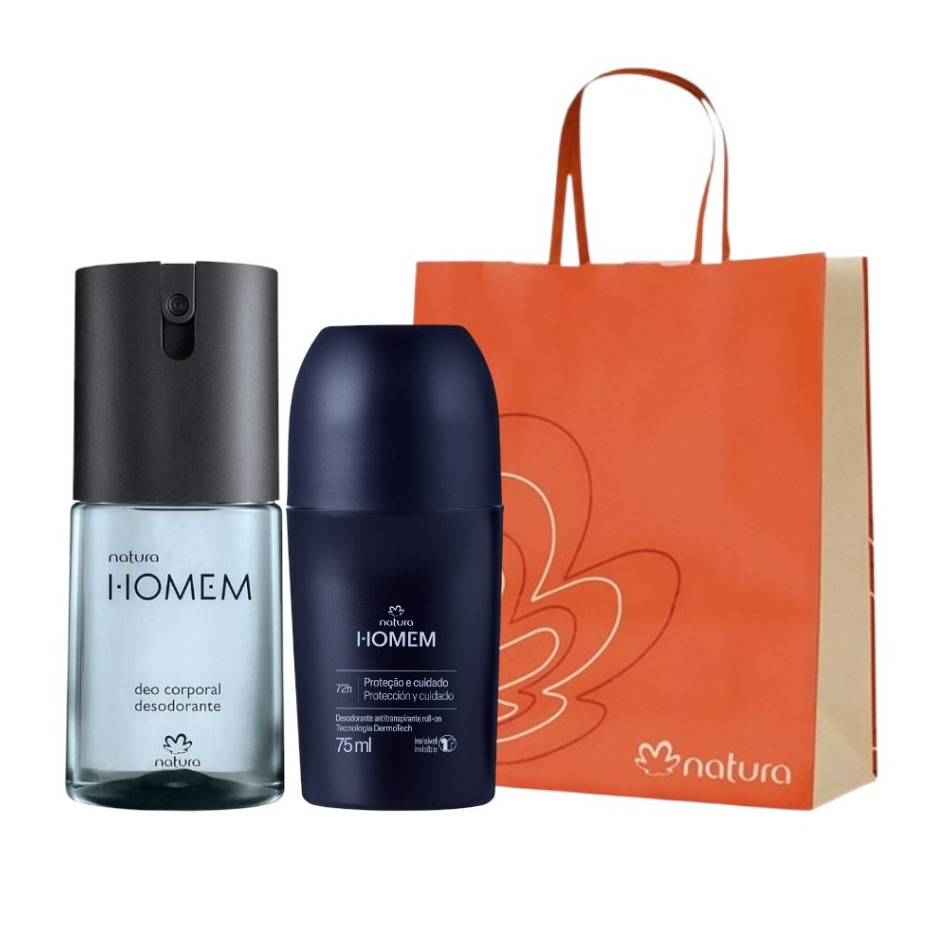 Presente Natura Homem Tradicional (Clássico Masc):Deo Corporal 100ml+Antitranspirante Roll-on+Sacola