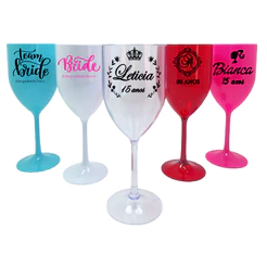 Kit 15 Taças De Vinho Acrílico Personalizado 350ml