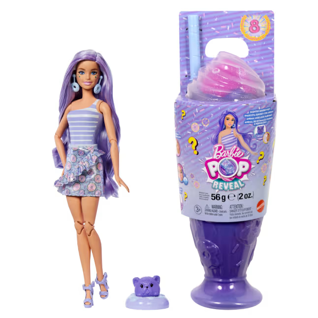 Barbie Pop Reveal Treat Series: Boneca e Acessórios, 8 Surpresas Roxa - Mattel Jfy00