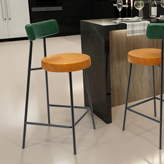 Banqueta Baixa Cozinha Sala Jantar Bancada Milão L02 Couríssimo Verde Whisky - Lyam Decor