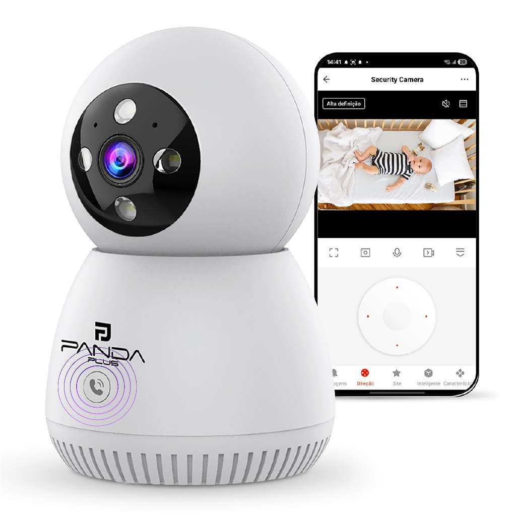 Câmera WiFi 360° Inteligente Tuya PandaPlus HD IA Nuvem Botão Chamada Áudio Bidirecional Babá Eletrônica Pet Alexa Googl em Oferta na Shopee