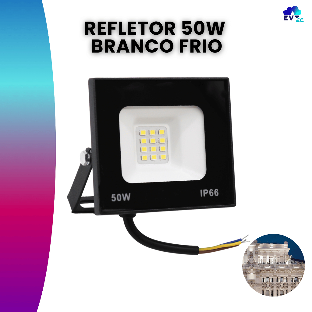 Refletor Led 50w Holofote Externo Bivolt Prova D'água Ip66 Luz Branco Frio em Oferta na Shopee