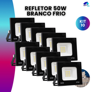 Kit 10 Refletor Led 50w Prova D'água Holofote Luz Frio Bivolt em Oferta na Shopee