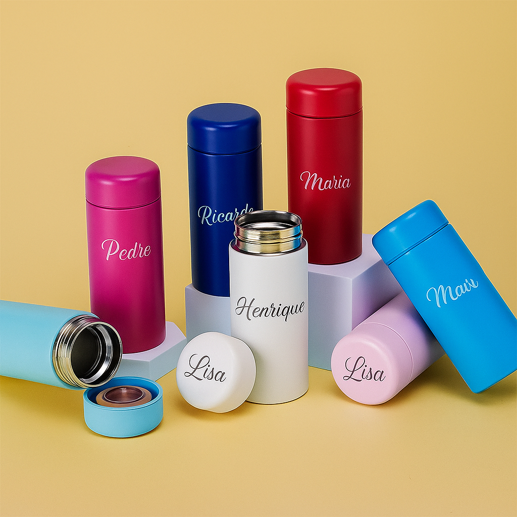 Garrafa Térmica Inox 200ml Personalizada | Parede Dupla | Garrafa Mini Portatil em Oferta na Shopee