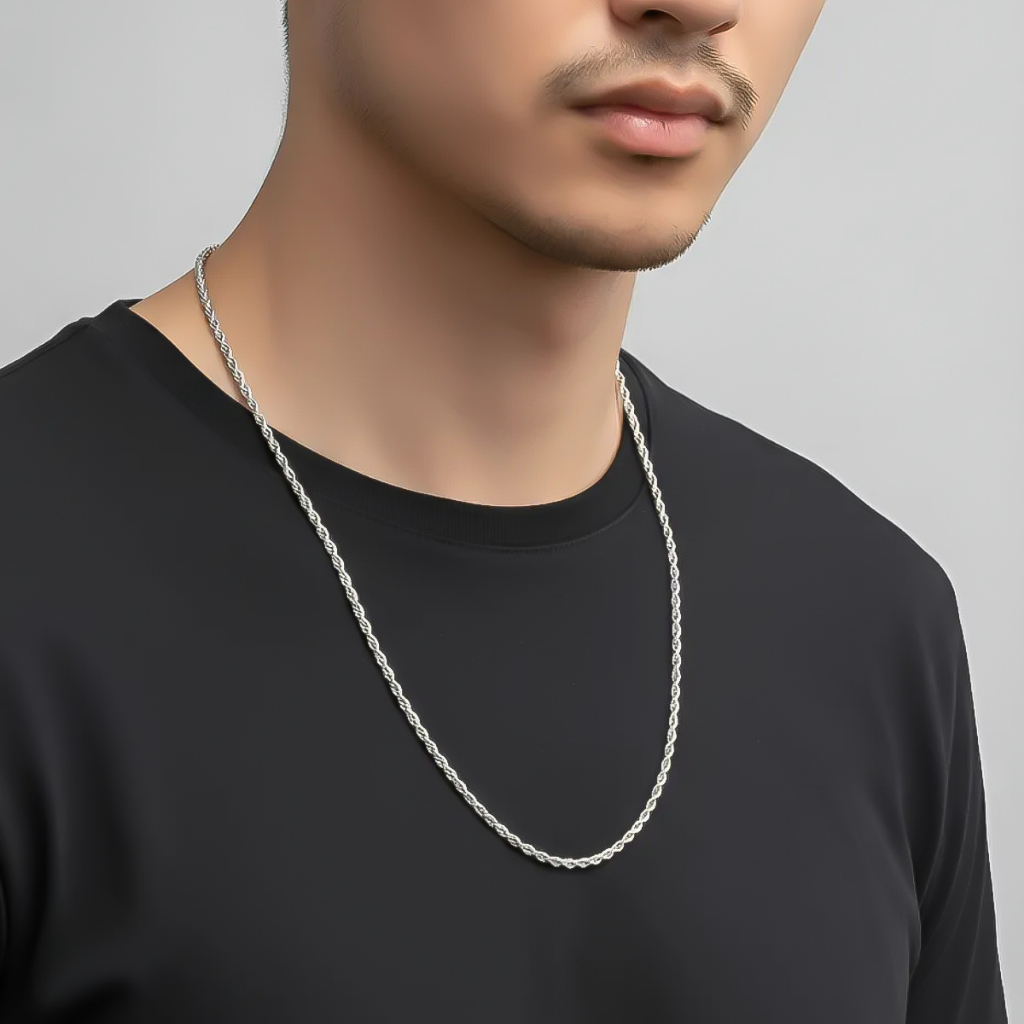 Colar cordão masculino baiano aço Inox legítimo Prata