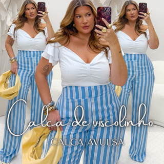 calça pantalona plus size moda praiana listrada tendência moda feminina praia pronta entrega envio rapido em Oferta na Shopee