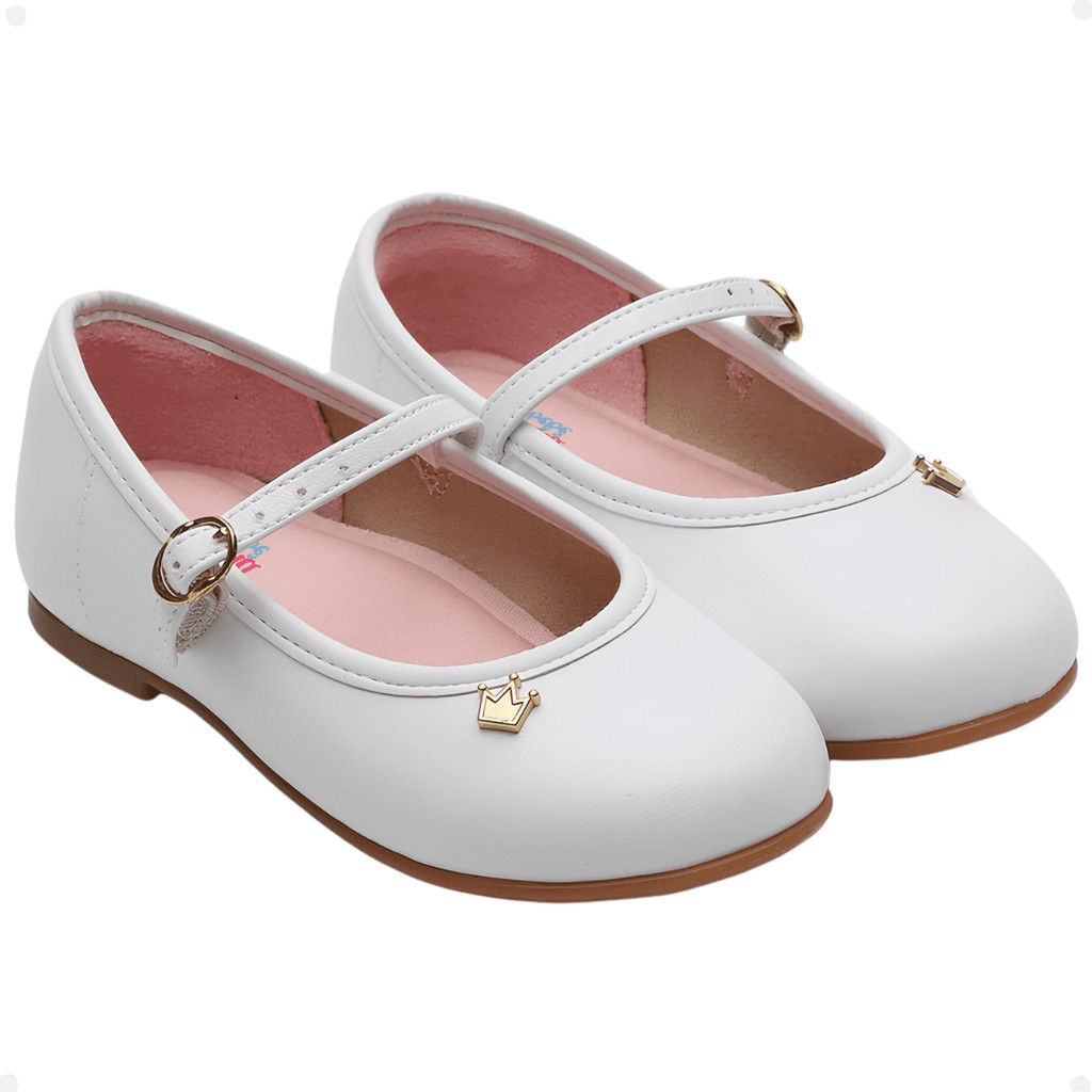 Sapato Sapatilha Infantil Molekinha Festa Coroa Branco Verniz