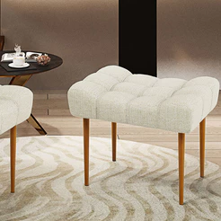 Puff Decorativo Para Sala De Estar Requinte L02 Linho Champagne - Lyam Decor